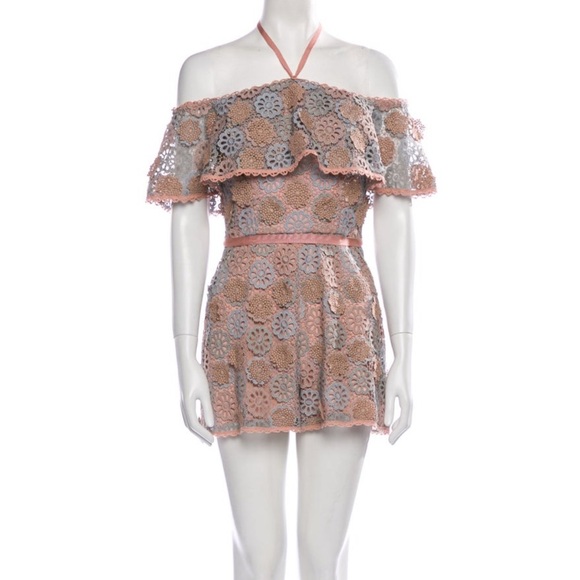 Alexis Pants - Alexis Textured Patterned Halter Neck Off-The-Shoulder Romper Size Small
